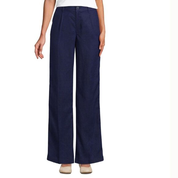 Lands End Pants 100% Linen 10 m Navy Blue High waisted Wide Leg Pants New - Picture 2 of 4